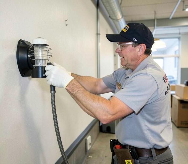 A technician servicing an insect light trap