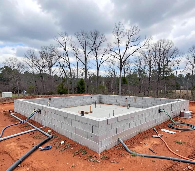 A new construction foundation prepared for termite pre-treatment